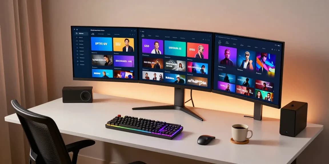 "Iptv panel dashboard displayed on ultrawide monitor with server analytics and coding examples in a developer workspace."