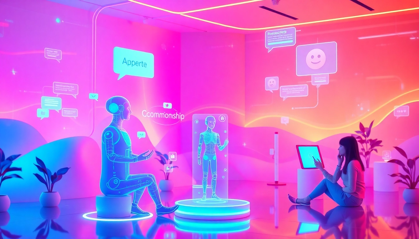 Engaging scene showcasing crush on AI companionship in a vibrant digital landscape.