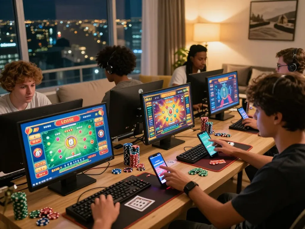 Engaged players enjoying lô đề games online in a vibrant home setting.