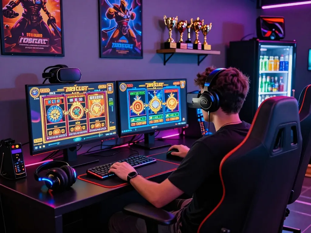 Engaged player at 789club enjoying online casino games in a vibrant gaming room.