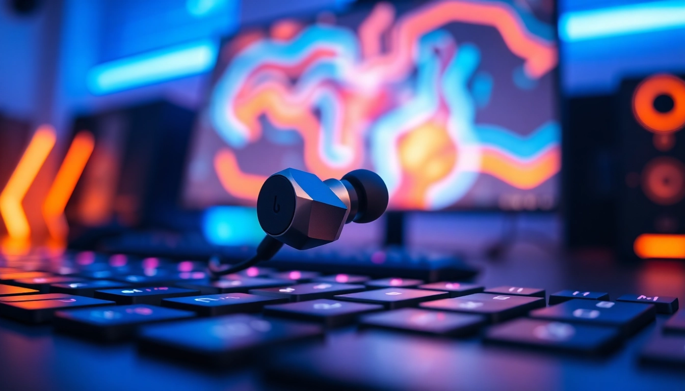 Experience immersive audio with PRO60 Gaming Earbuds highlighted in a modern gaming setup.