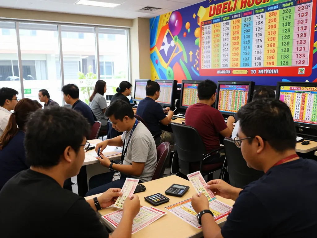 Pemain Togel Hongkong terlibat dengan hasil lotere di aula permainan yang meriah.